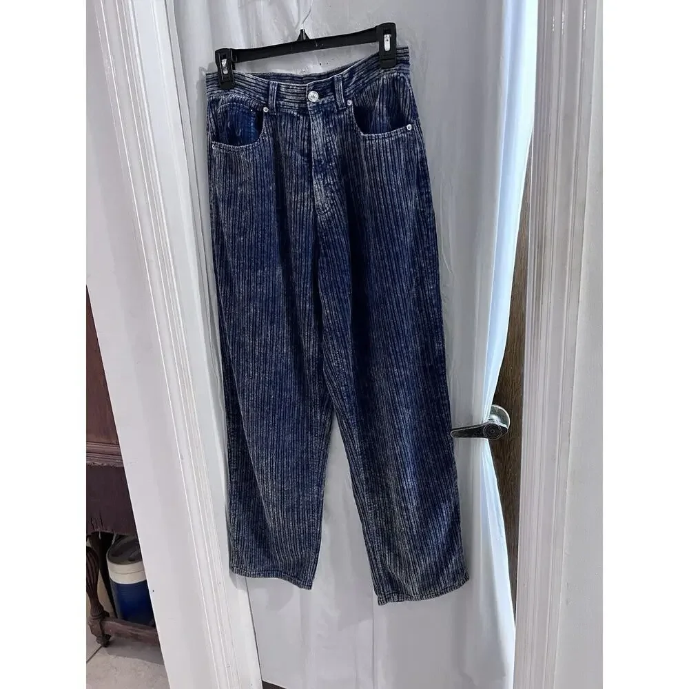 Urban Outfitters Bdg Blue Acid Washed High Rise Baggy Wide Leg Corduroy Pants 29